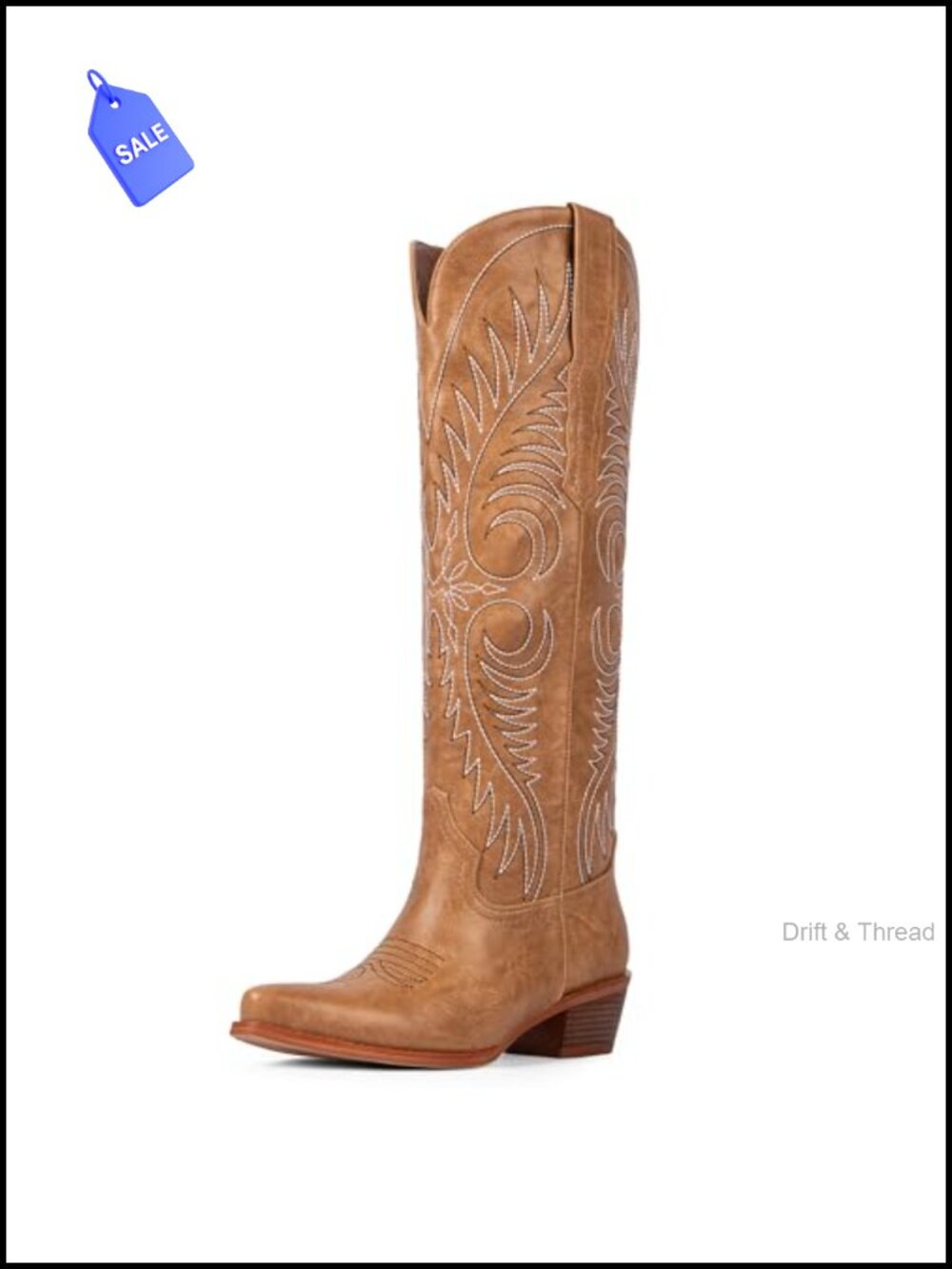 Women's Knee High Embroidered Cowboy Boots Faux Leather Western Boots
